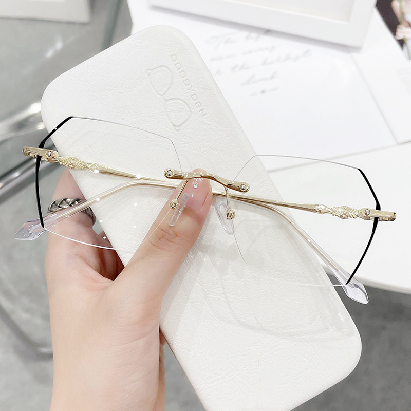 Gaming Glasses Blue - リムレス近視メガネ女性ヴィンテージ青色光コンピュータ眼鏡男性ファッション多角形金属フレーム近視眼鏡 0 〜 -5.0