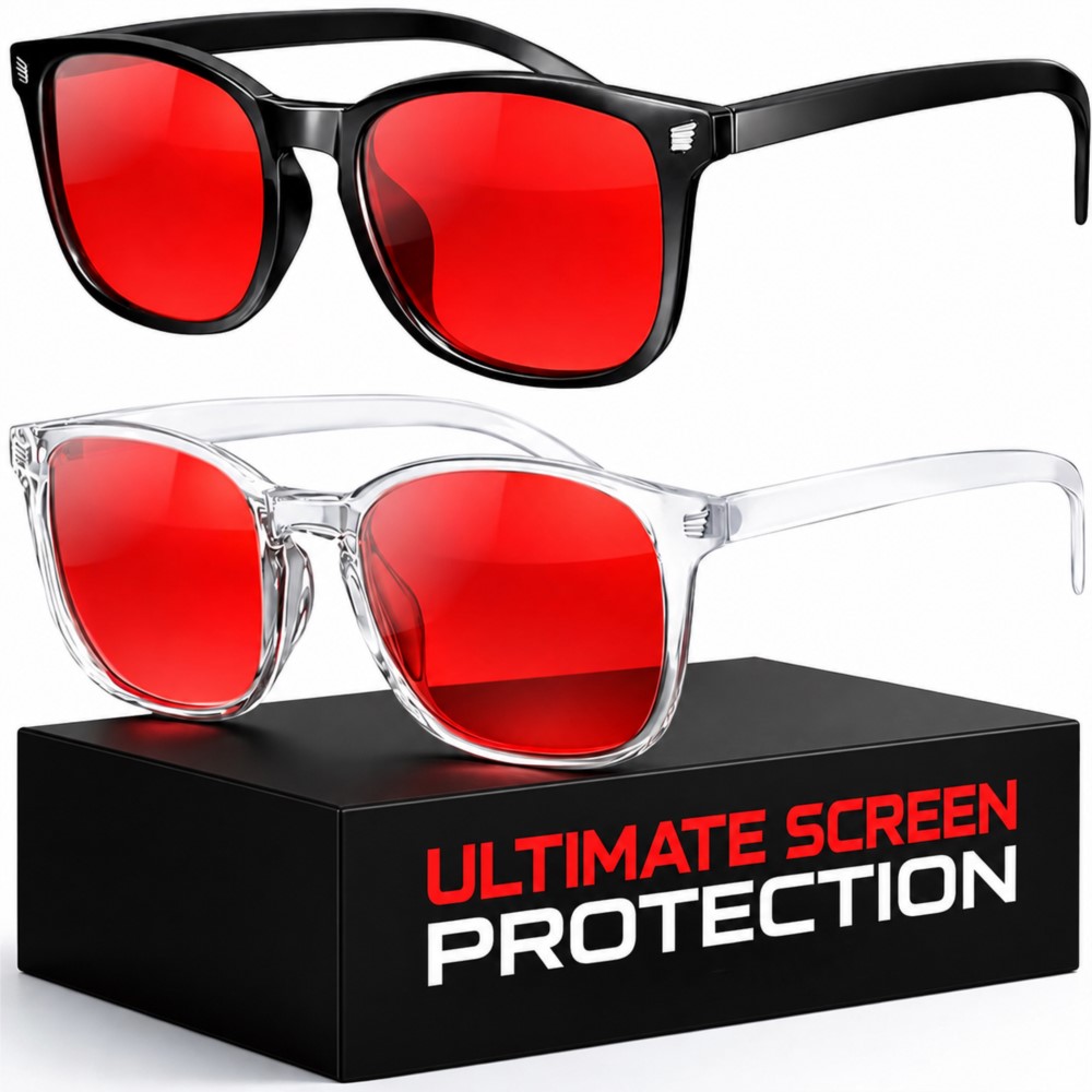 Gaming Glasses Blue - 高度なブルーライトカットゲーミングメガネ 赤レンズ 睡眠の質向上 スクリーン疲労防止 コンピューターメガネ 日常UV保護