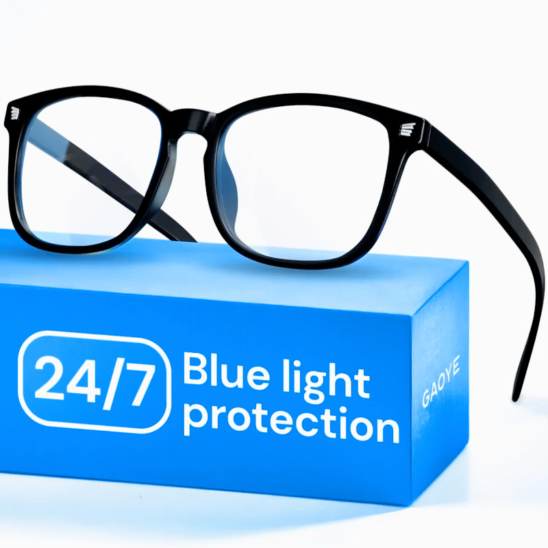 Gaming Glasses Blue - コンピューター＆ゲーミング用ブラックブルーライトメガネ - 紫外線防止レンズ、傷つきにくい＆快適なフィット感