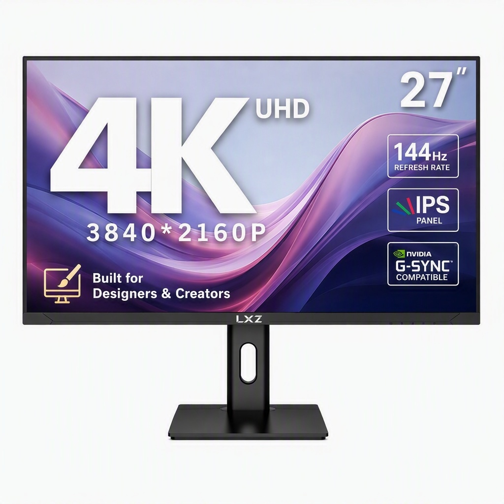 Esports Essential Gaming Pc - LXZ 27インチゲーミングモニター、144Hz UHD 4K 3840x2160P PCスクリーン、真の4K鮮明さ、FHDコンピュータースクリーンの4倍のピクセル数、FreeSync対応、壁掛け対応（75x75mm）、ギフト、クリスマスギフト、ゲーマー向け、eスポーツディスプレイ、モダンディスプレイ、高解像度ディスプレイ