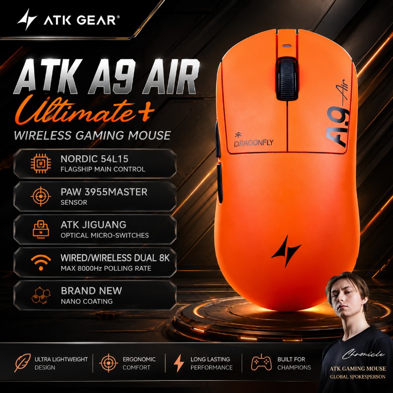 Esports Essential Gaming Pc - ATK Dragonfly A9 Air Ultimate+ ゲーミングマウス